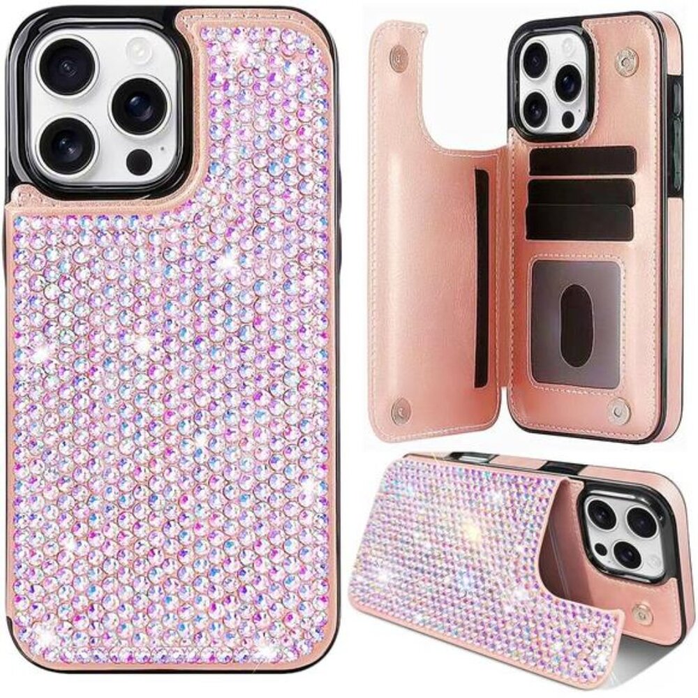 Iphone 15 15 Pro Max Glitter Bling Wallet Phone Case Sparkly Flip Cover